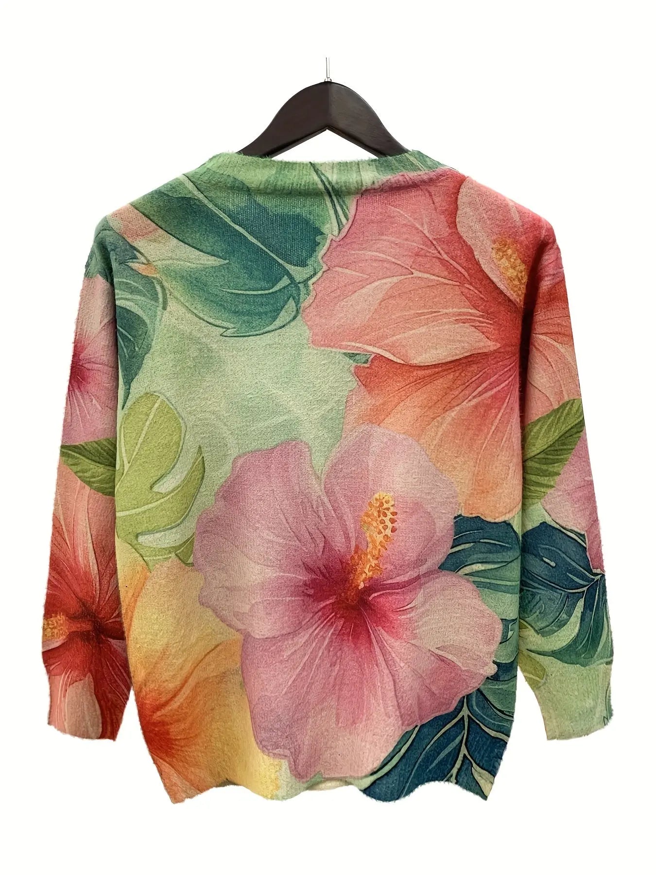 Elegant Floral V-Neck Sweater for Women - Cozy Long Sleeve Knit, Perfect for Fall & Winter MyFave Boutique