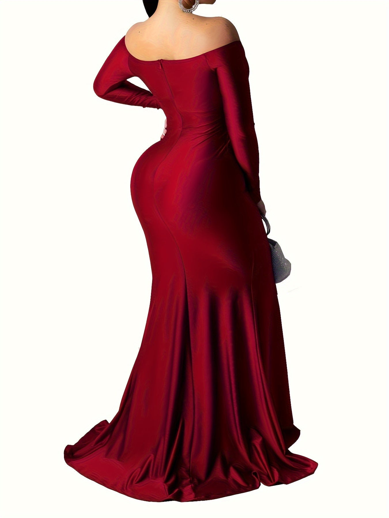 Women Off Shoulder V-Neck Maxi Long Dress Ruched Split Bodycon Mermaid Evening Cocktail Formal Dresses MyFave Boutique