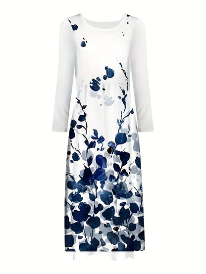 Elegant Floral Print Long Sleeve Midi Dress for Spring & Fall - Women's Clothing MyFave Boutique