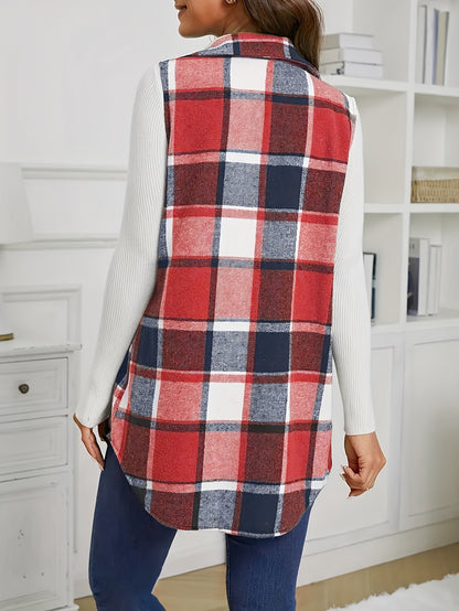 Women's Plaid Sleeveless Vest - Casual Button Front Collar Vest for Layering and Styling MyFave Boutique