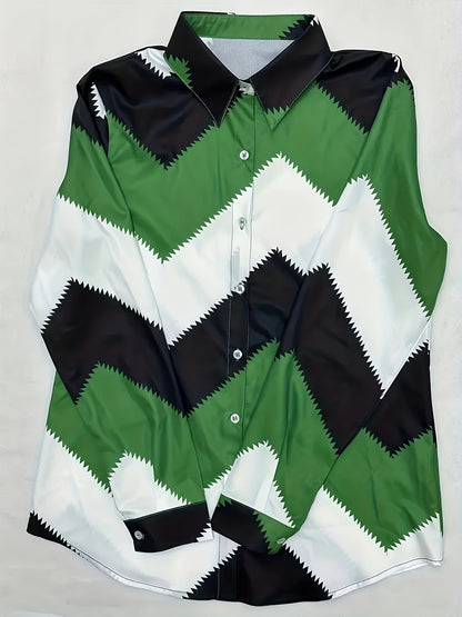 Women's Button-Down Shirt Blouse - Green, White, and Black Colors MyFave Boutique