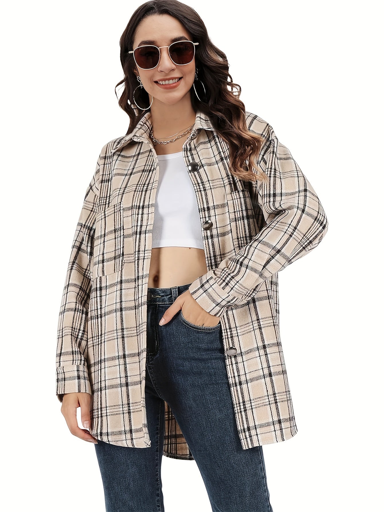 Womens Plaid Shacket Button Down Wool Blend Fall Flannel Shirt Jacket MyFave Boutique