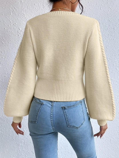 Cable Square Neck Knitted Sweater, Casual Long Sleeve Pullover Sweater For Fall & Winter, Women's Clothing MyFave Boutique