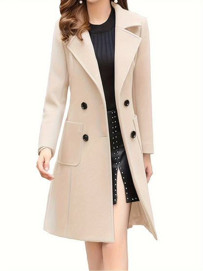 Women Wool Blend Winter Mid Long Coat Notch Double-Breasted Lapel Jacket Outwear MyFave Boutique