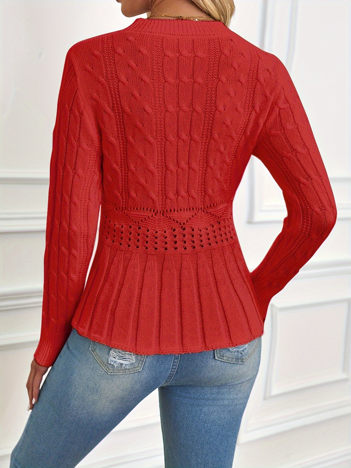 Women's Solid Cable Knit Crew Neck Sweater - Warm and Stylish for Fall and Winter MyFave Boutique