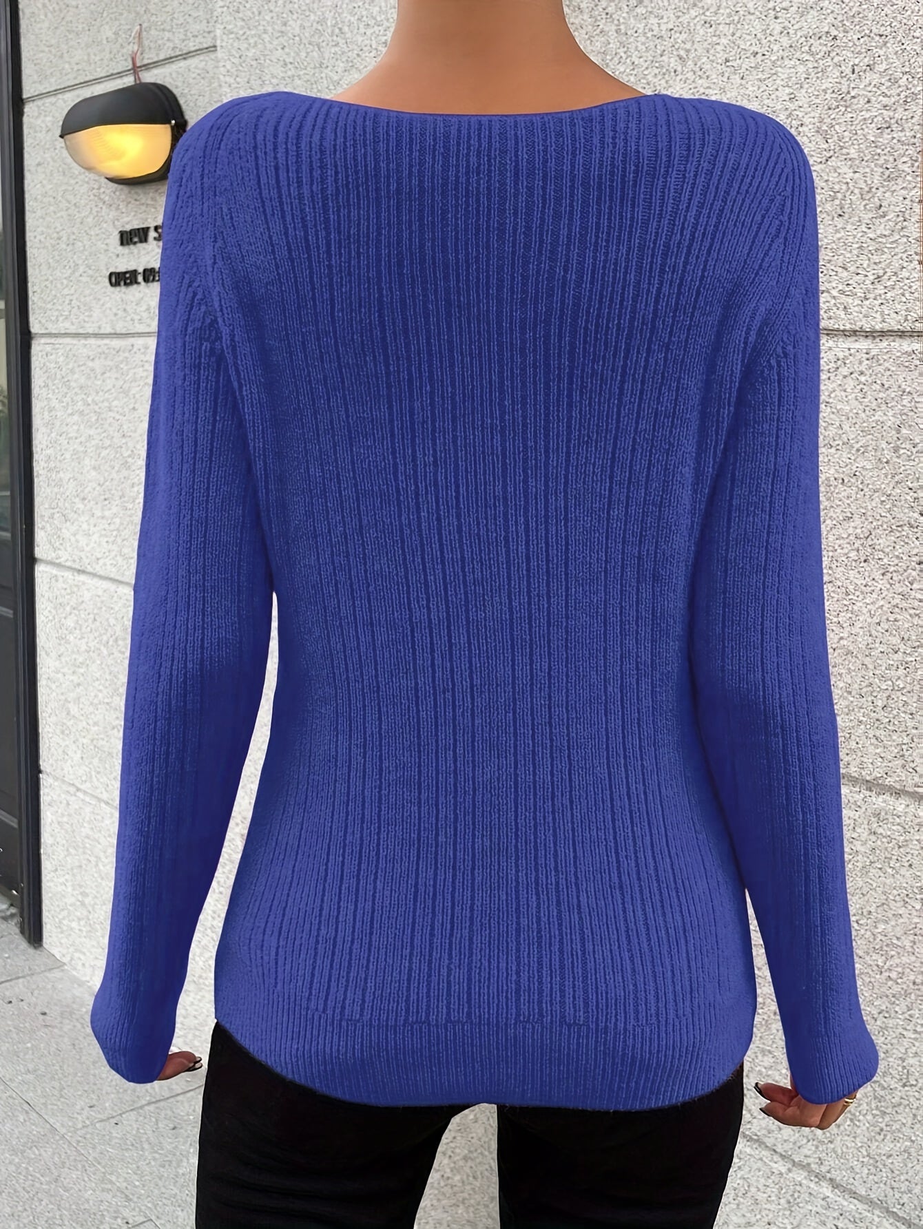 Solid Color Crew Neck Knitted Sweater, Casual Long Sleeve Drop Shoulder Pullover Sweater For Fall & Winter, Women's Clothing MyFave Boutique