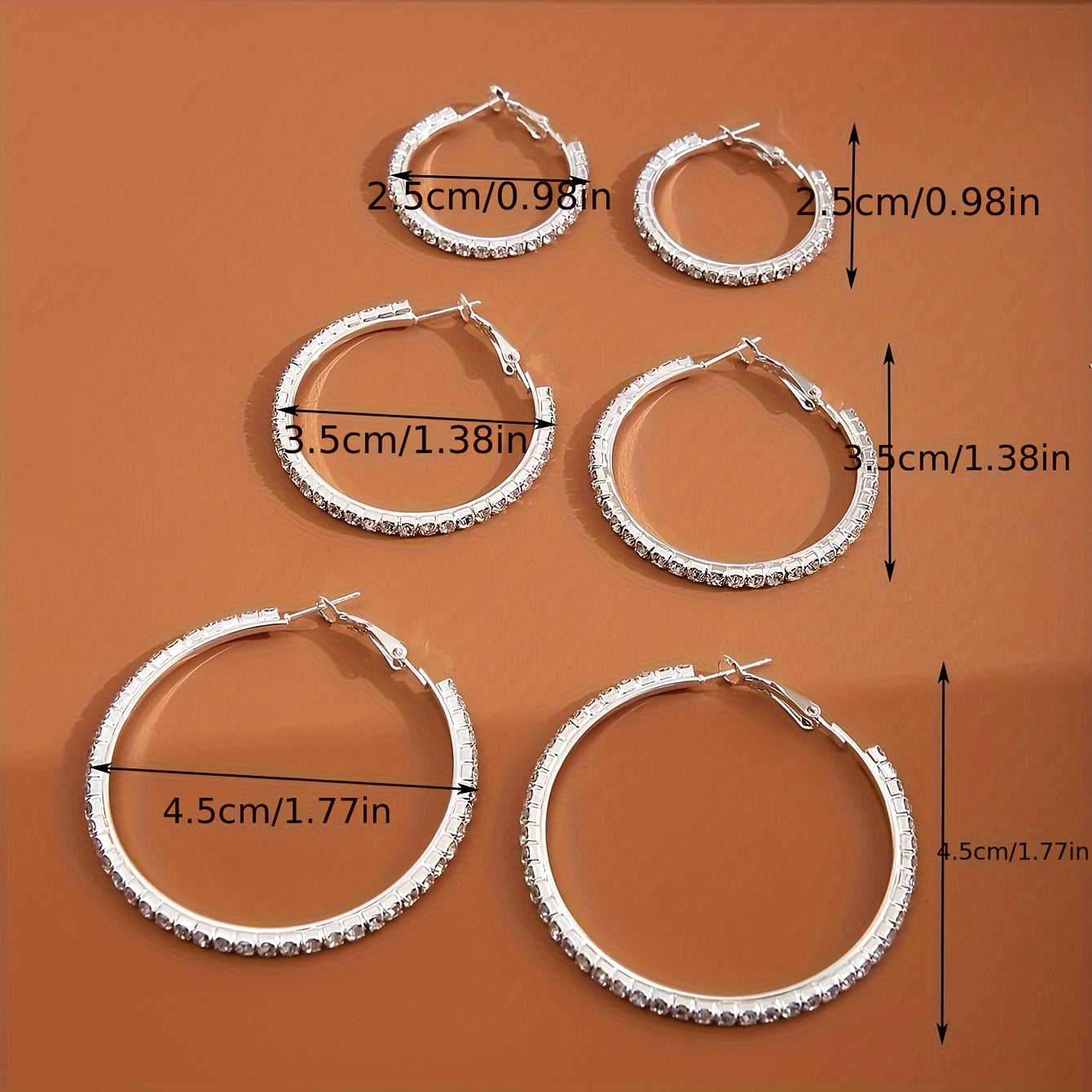 3 Pairs Set Trendy Minimalist Style Hoop Earrings Set, Full Rhinestone Decor Sparkling Exaggerated Size Hoop Earrings Set For Women Holiday Party Dating Gift Daily Wear MyFave Boutique