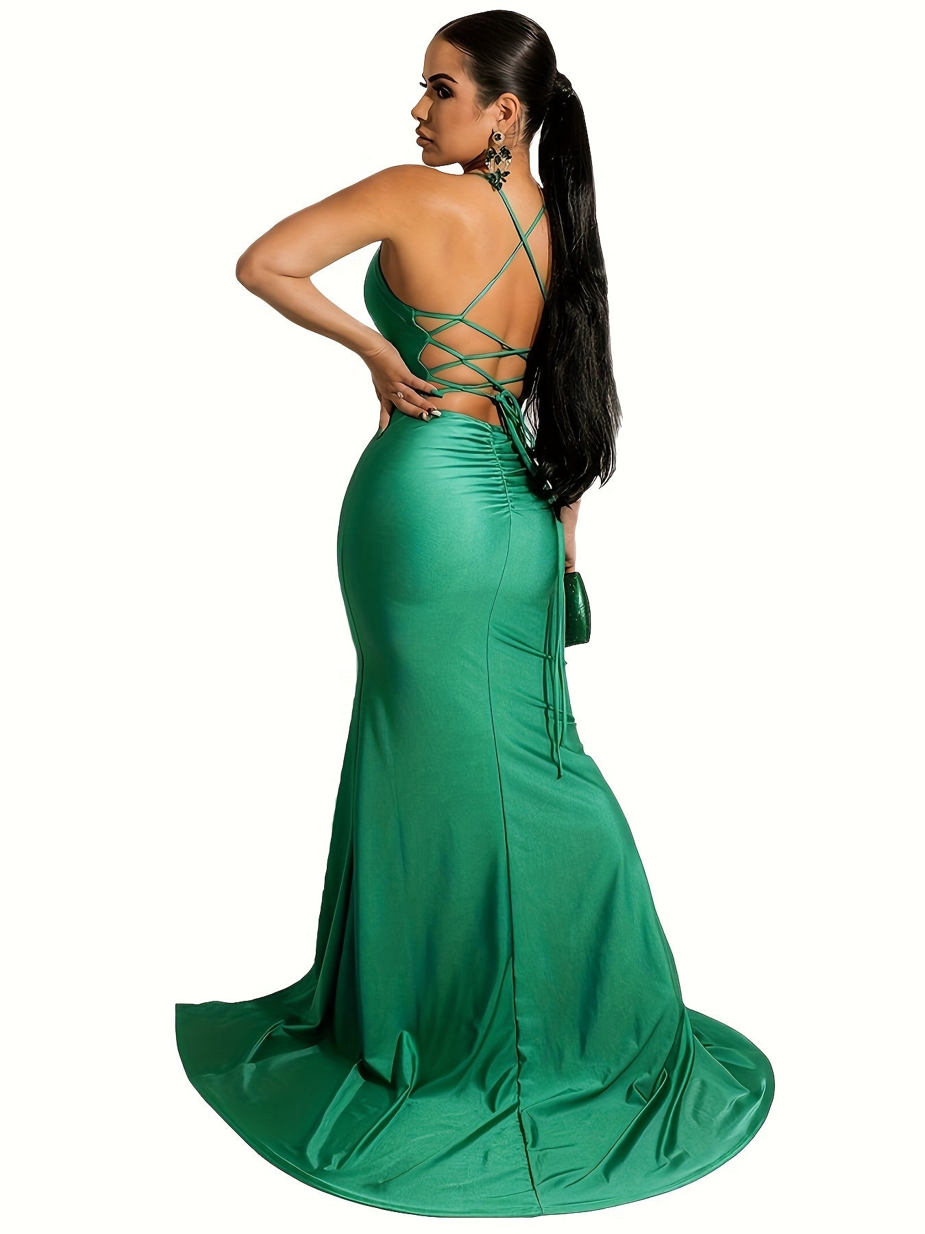 Women Off Shoulder V-Neck Maxi Long Dress Ruched Split Bodycon Mermaid Evening Cocktail Formal Dresses MyFave Boutique