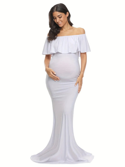 Womens Off Shoulder Maternity Dress Ruffles Elegant Slim Gowns Fit Maxi Photography Dress MyFave Boutique