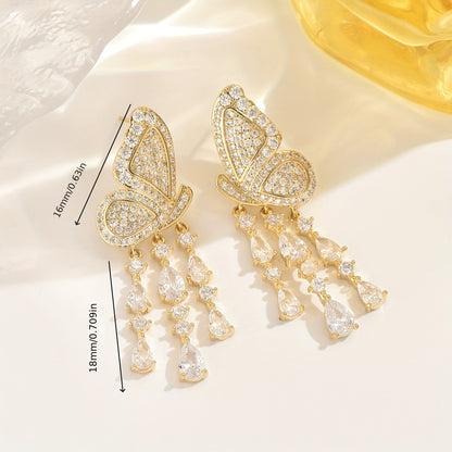 A Pair Of Gold-plated Jewelry Butterfly Tassel Creative Design Earrings Elegant Fashion Simple Joker Girls And Ladies Wear Great Choice For Daily Gift-giving Parties. MyFave Boutique