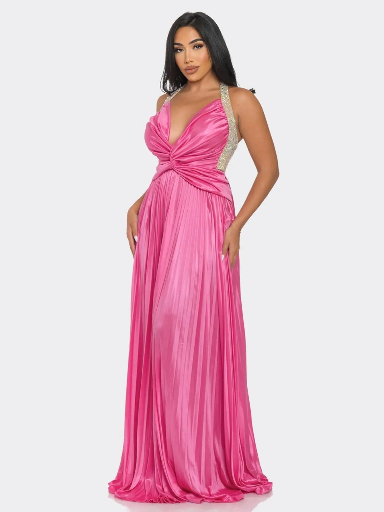 Stunning Sleeveless Maxi Dress adorned with Rhinestone Embellishments and Graceful Flowing Skirt - Perfect for Special Occasions MyFave Boutique