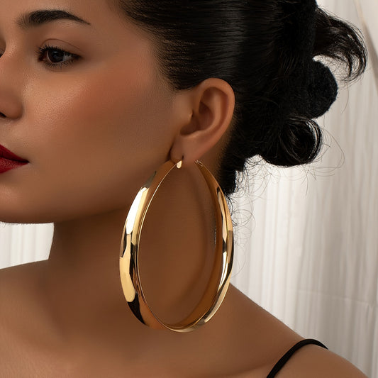 1 Pair Trendy Minimalist Hoop Earrings, Luxurious And Exaggerated Metal Oversized Statement Earrings For Vacation And Party Wearing MyFave Boutique