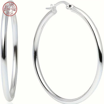 Stylish 925 Sterling Silver Women's Hoop Earrings with Snap Closure - 5g Included, Round Tube Design, Polished Finish - Includes Gift Box MyFave Boutique