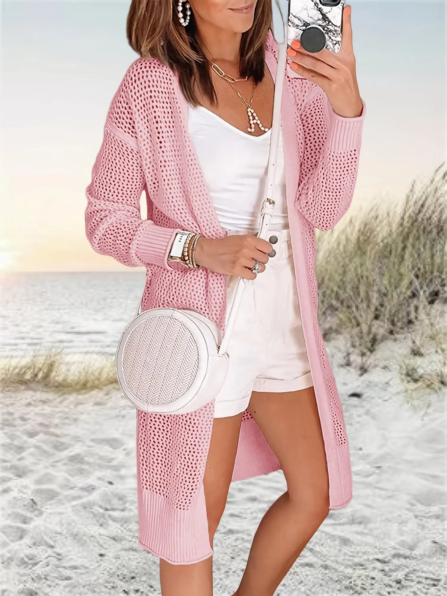 Lightweight Knit Cardigan - Open Front, Mid Length, Casual Split Design for Women's Summer and Fall Clothing MyFave Boutique