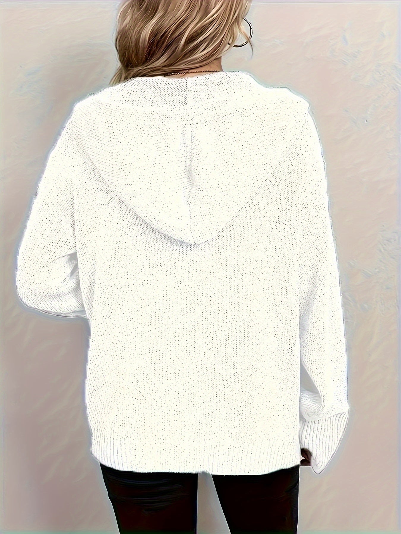 Women's Solid Knitted Drawstring Hooded Cardigan - Relaxed Button Front Long Sleeve Jacket for Fall/Autumn MyFave Boutique