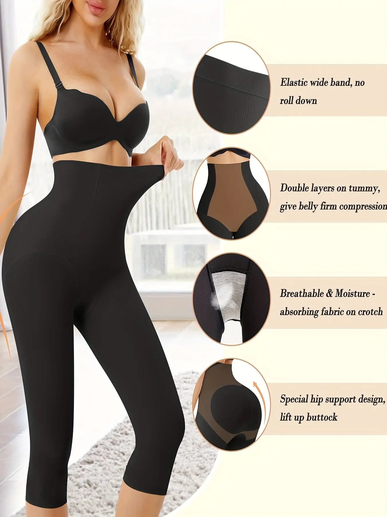 JUNLAN High-Waisted Shaping Crop Pants with Tummy Control and Butt Lift, Seamless Women's Underwear & Shapewear MyFave Boutique