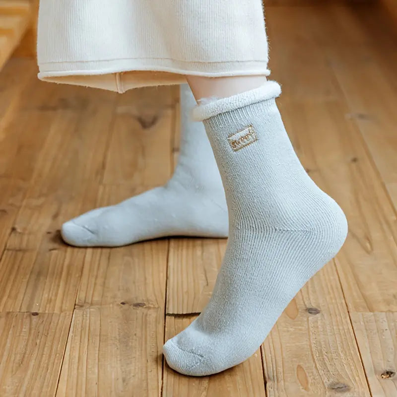 4pcs Women's Cozy Fleece-Lined Mid-Calf Socks - Breathable, Warm & Soft Solid Color with Embroidered Detail MyFave Boutique