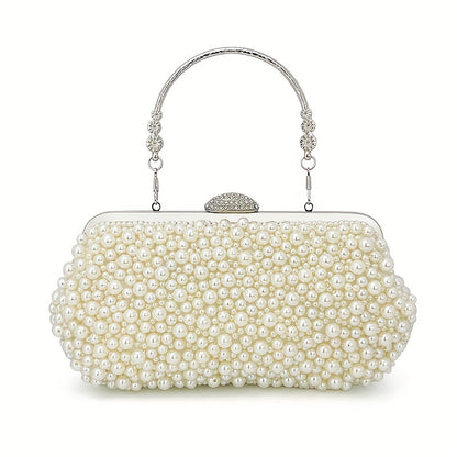 Elegant Faux Pearl Clutch Bag with Metal Chain and Floral Handle for Events, Parties, and Weddings MyFave Boutique