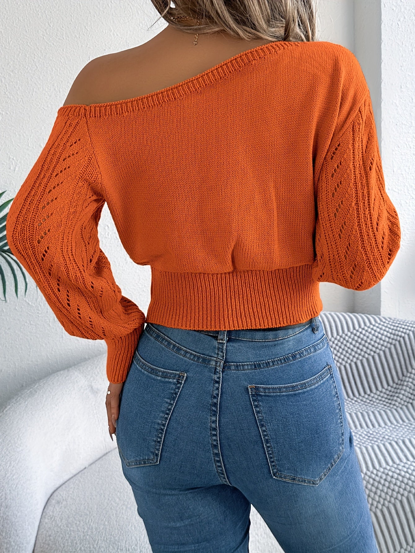 Chic Off-Shoulder Knit Sweater for Women - Casual Vacation Style, Long Sleeve, Hollow-Out Design, Acrylic, Perfect for Fall/Winter MyFave Boutique