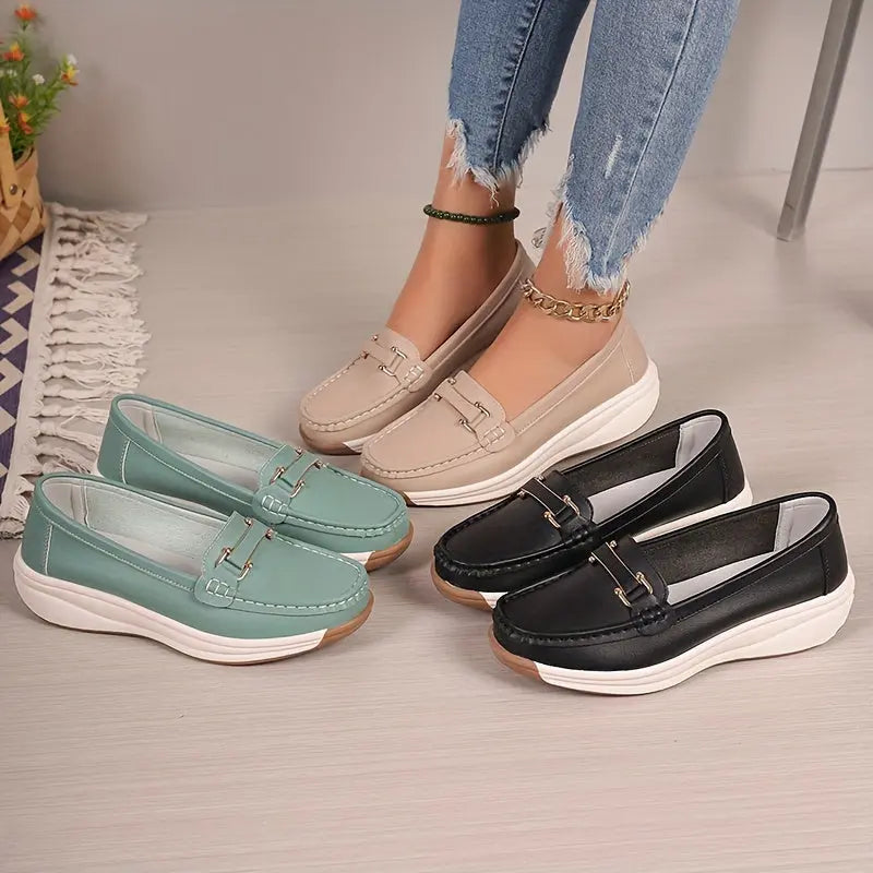 Women's Metallic Buckle Decorated Flat Shoes, Fashionable And Comfortable Soft Soled Shoes, Versatile Casual Women's Loafers MyFave Boutique