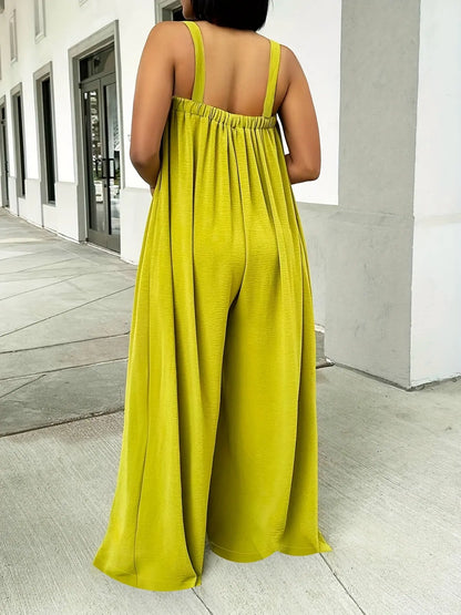 Women's Solid Color Wide Leg Jumpsuit for Spring & Summer, Casual Pintuck Sleeveless Tank Jumpsuit MyFave Boutique