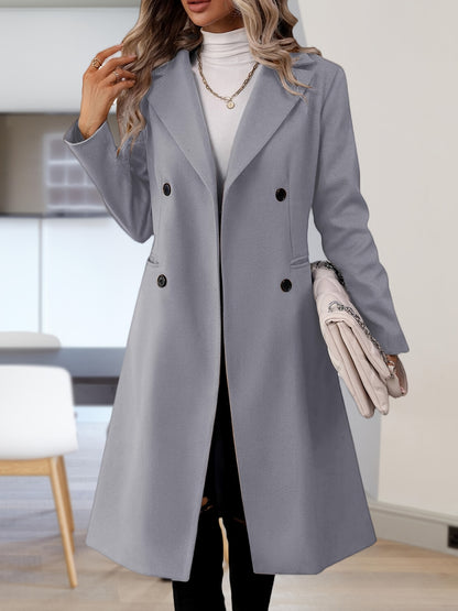 Womens Long Double Breasted Coats Lapel Collar Pea Coat Winter Slim Fit Jackets Trench Coat Outwear MyFave Boutique