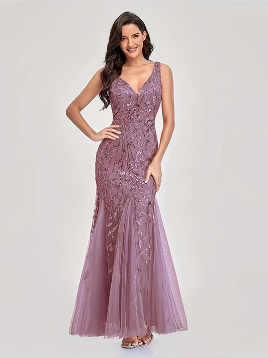 Dress Sexy Long Dress Sleeveless V-neck Embroidered Beads Slim Fish Tail Bridesmaid Evening Gown For Ladies MyFave Boutique