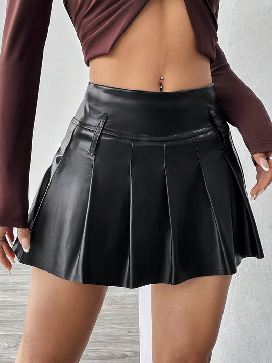 Pleated Solid Color Mini Skirt, Elegant Skirt For Spring & Summer, Women's Clothing MyFave Boutique