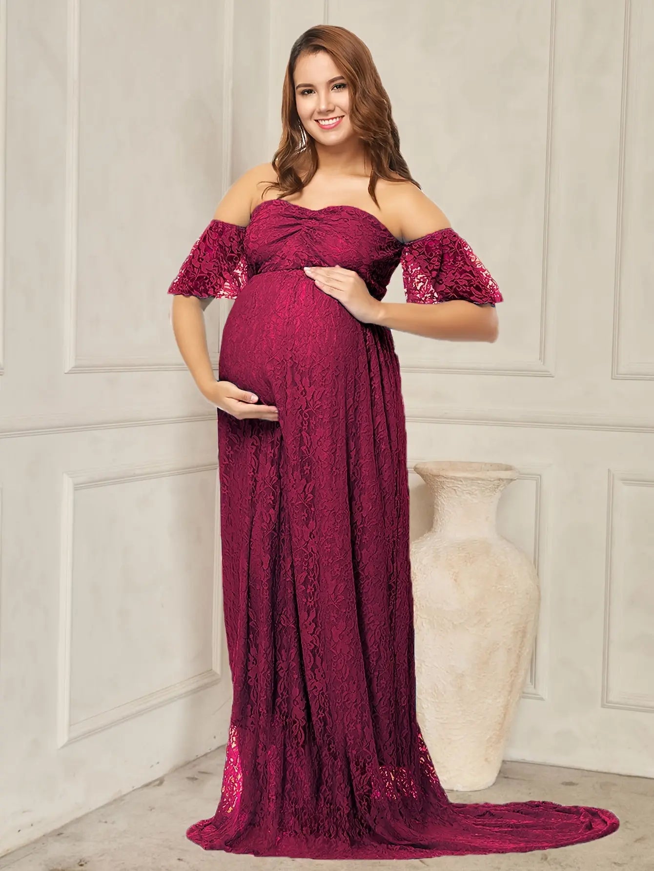 Women's Maternity Solid Off Shoulder Maxi Dress For Party/wedding/formal Prom, Pregnant Women's Clothing, Coquette Style, Gender Reveal MyFave Boutique