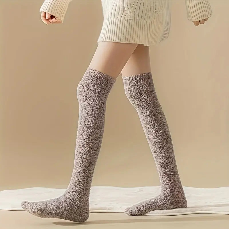 1 Pair Furry Soft Comfortable Thicken Non Slip Over The Knee Socks, Fall Winter Keep Warm Plush Thigh High Socks Leg Warmers, Christmas Gifts MyFave Boutique