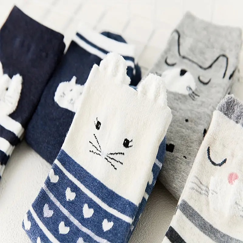 5 Pairs Womens Socks Cute Cat Patterned Funny Novelty Medium Tube Socks For Women Gifts For Cat Lovers MyFave Boutique