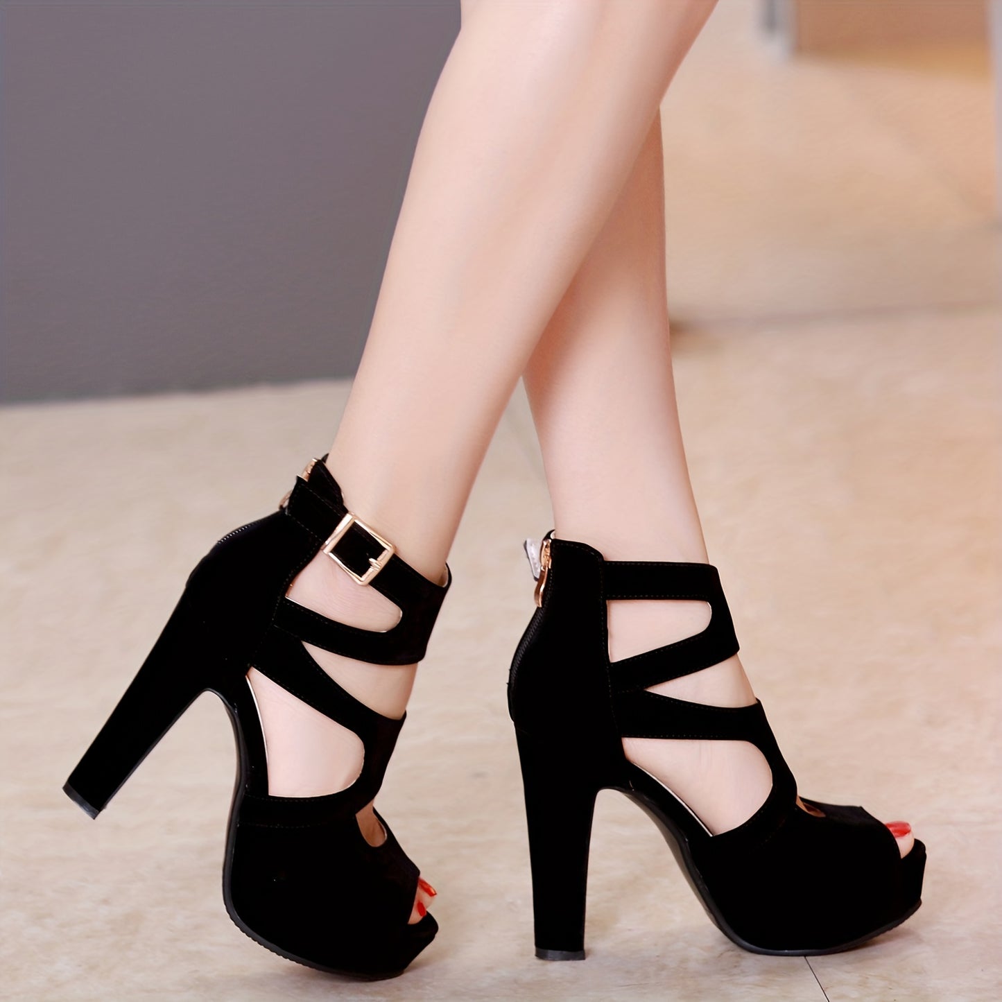 Breathable Black Peep Toe Stiletto Heels - Non Slip Dance & Work Shoes for Women MyFave Boutique