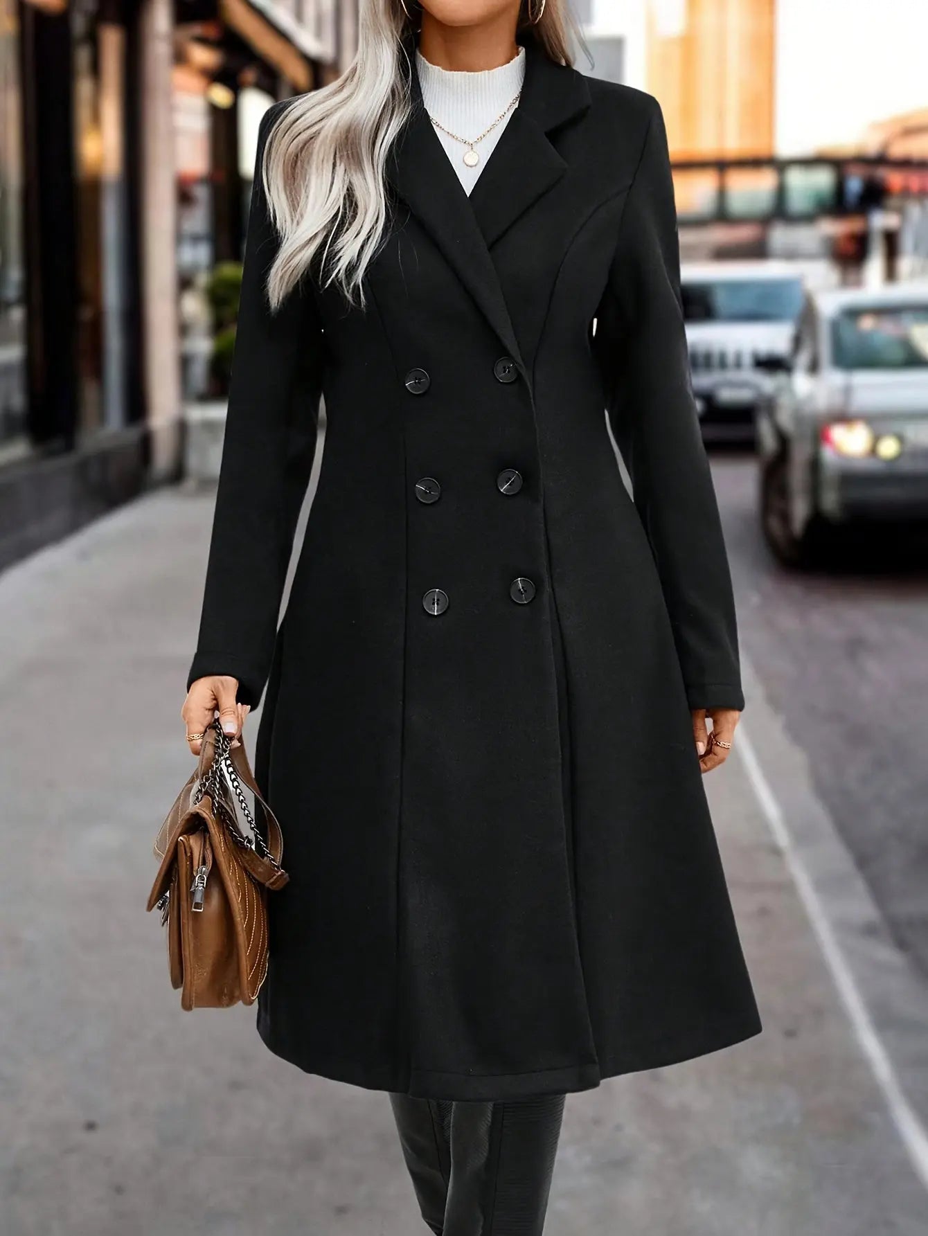 Stylish Double-Breasted Long Sleeve Coat for Women - Soft Polyester Fabric, Non-Stretch Design, Perfect for Fall and Winter Seasons, Chic Solid Color Style, Classic Fit, Versatile and Timeless MyFave Boutique