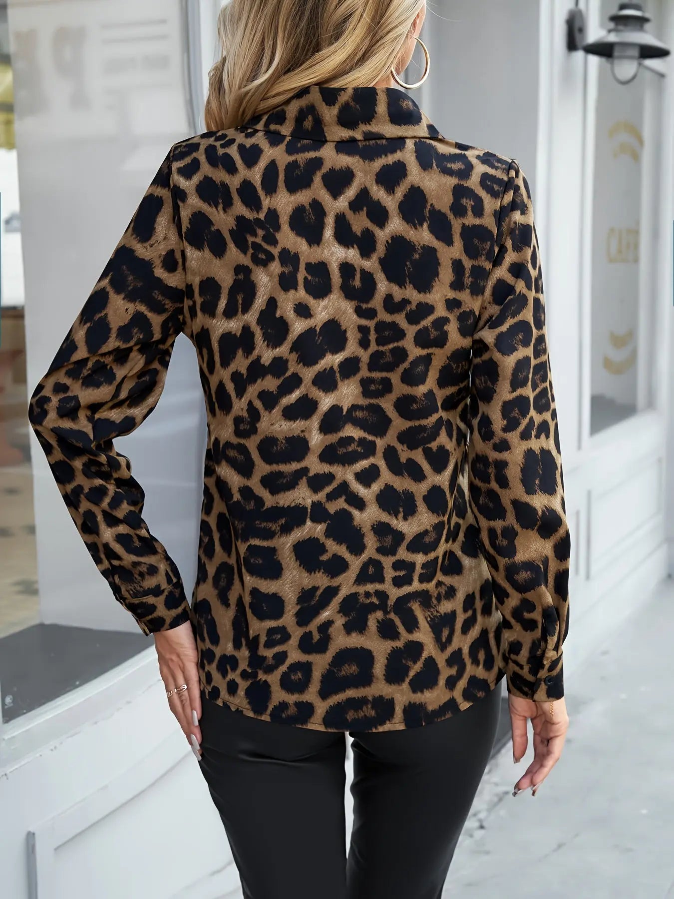 Leopard Print Long Sleeve Button-Down Shirt for Women, Casual Spring/Fall Blouse MyFave Boutique