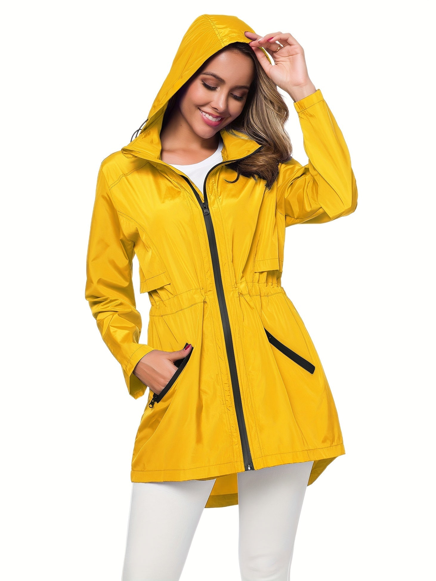 Women's Long Raincoat With Hood Zip Up Outdoor Lightweight Windbreaker Rain Jacket MyFave Boutique