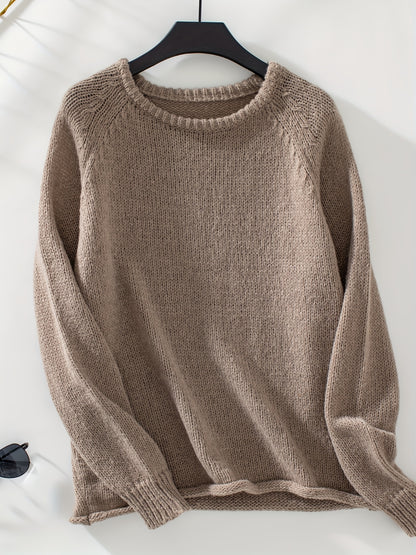 Raglan Sleeve Crew Neck Sweater, Casual Solid Color Long Sleeve Sweater For Fall & Winter, Women's Clothing MyFave Boutique