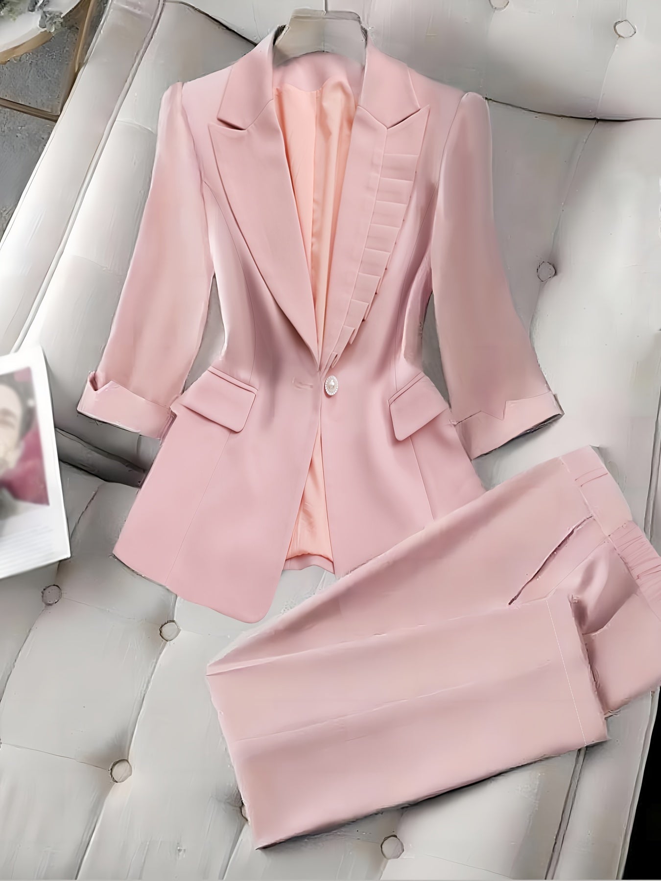 Women's Solid Color Elegant Suit Set: Slim Fit Blazer & Straight Leg Pants MyFave Boutique