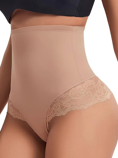 High-Waisted Lace Shaping Thong with Tummy Control, Women's Compression Panties for Slimmer Look MyFave Boutique