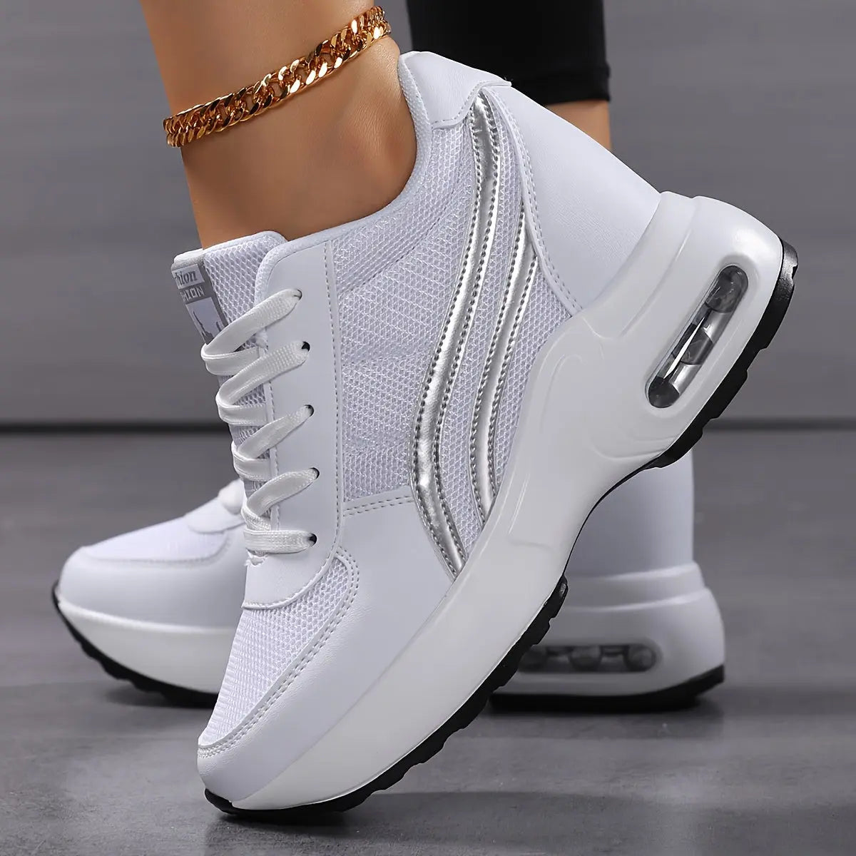 Women's Breathable Mesh Sneakers - Casual Lace-Up, Height-Boosting Platform Shoes with Air Cushion Comfort for All Seasons MyFave Boutique