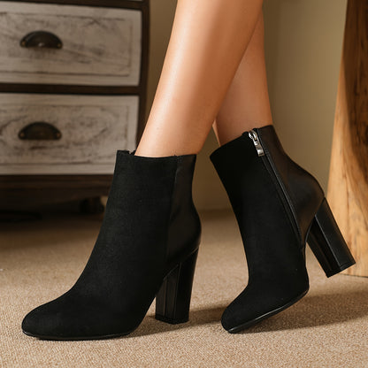 Women's Solid Color Block Heeled Short Boots, Fashion Side Zipper Ankle Boots, Women's Comfortable Boots MyFave Boutique