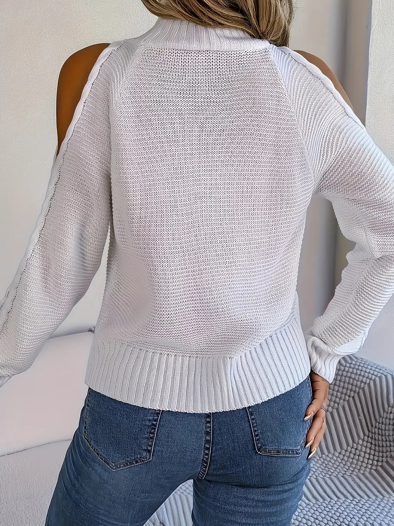 Solid Color Mock Neck Sweater, Elegant Solid Color Pointelle Knit Long Sleeve Sweater For Fall & Winter, Women's Clothing MyFave Boutique