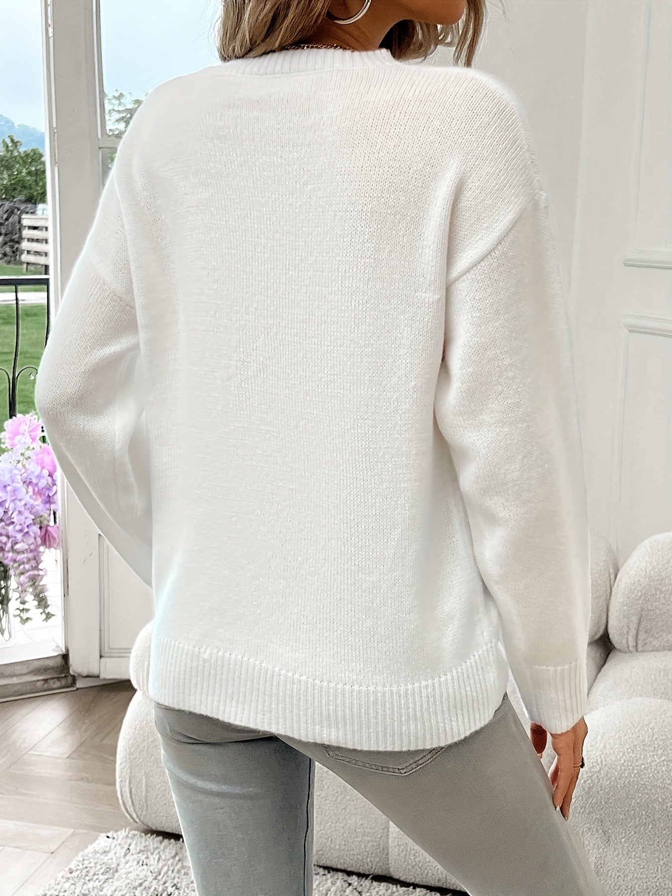 American Flag Pattern Crew Neck Sweater, Elegant Long Sleeve Sweater For Fall & Winter, Women's Clothing MyFave Boutique