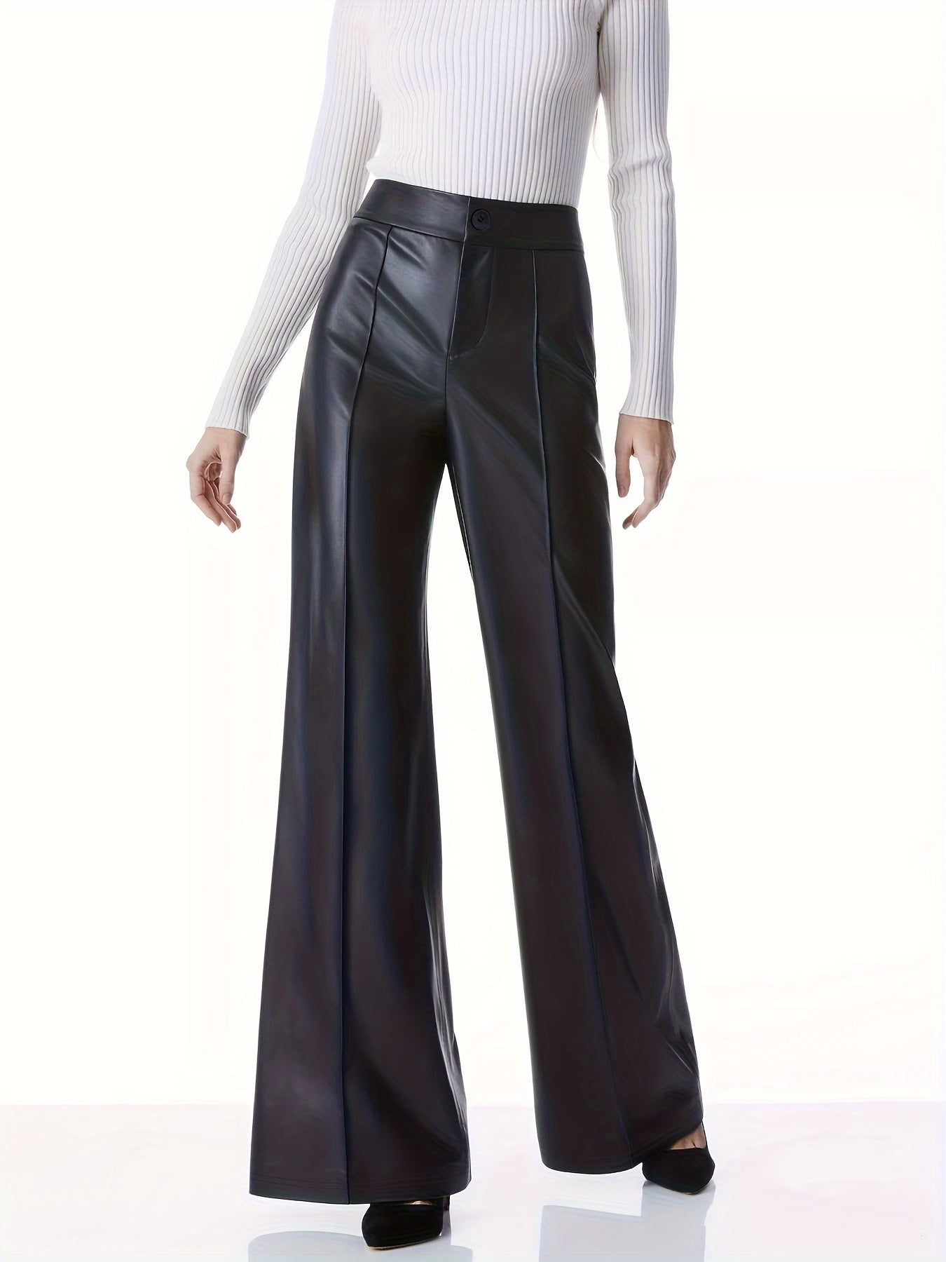 Faux Leather High Waist Pants, Vintage Flare Leg Pants, Women's Clothing MyFave Boutique