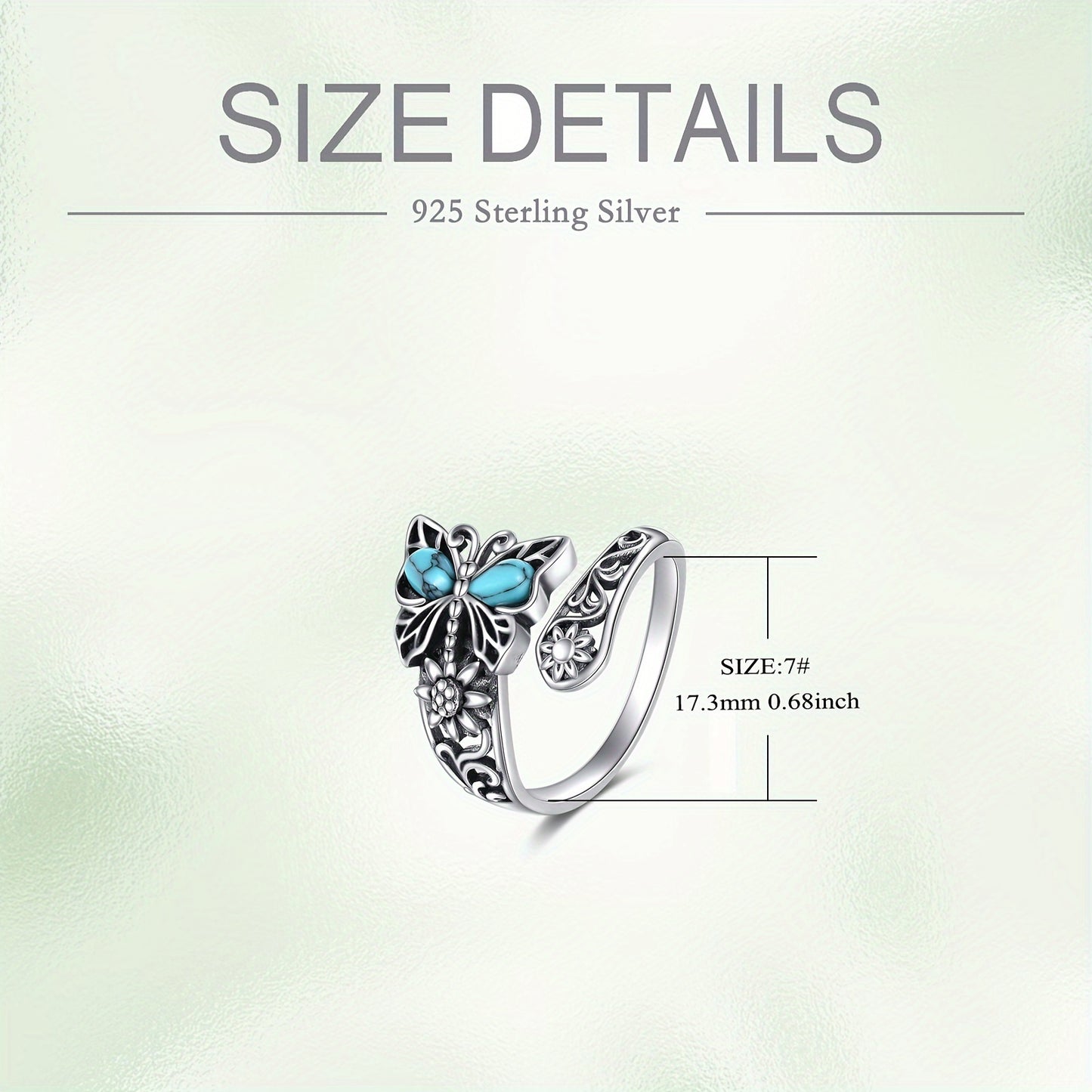 925 Sterling Silver Turquoise Butterfly Spoon Ring Vintage Thumb Rings Boho Adjustable Open Ring Butterfly Jewelry Gifts For Women MyFave Boutique