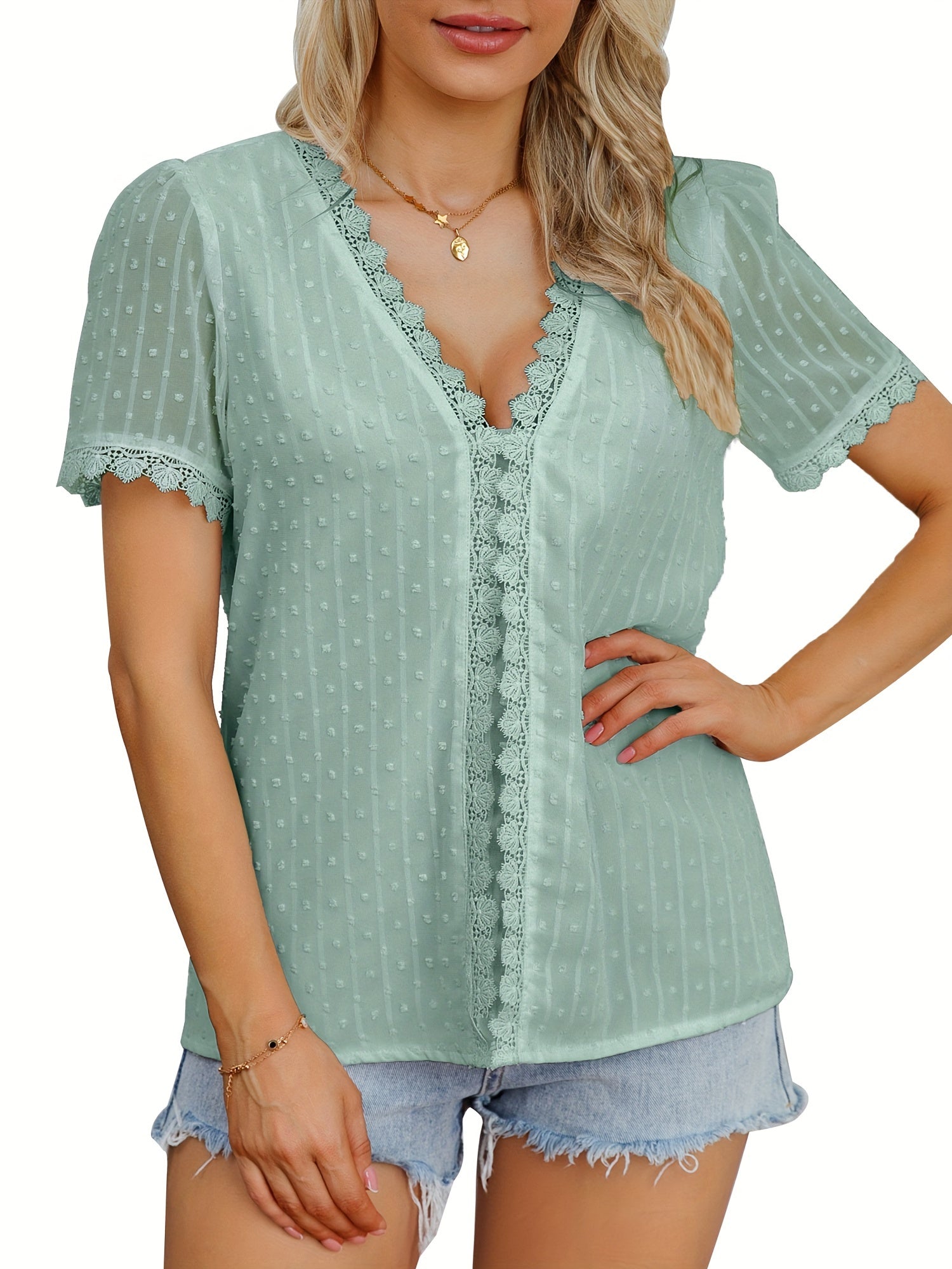 Women's Summer V-neck Chiffon Blouse - Short Sleeve Bohemian Top MyFave Boutique