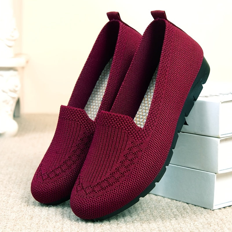 Women's Knitted Solid Color Loafers, Lightweight Non-slip Flat Slip On Shoes, Casual Walking Shoes MyFave Boutique