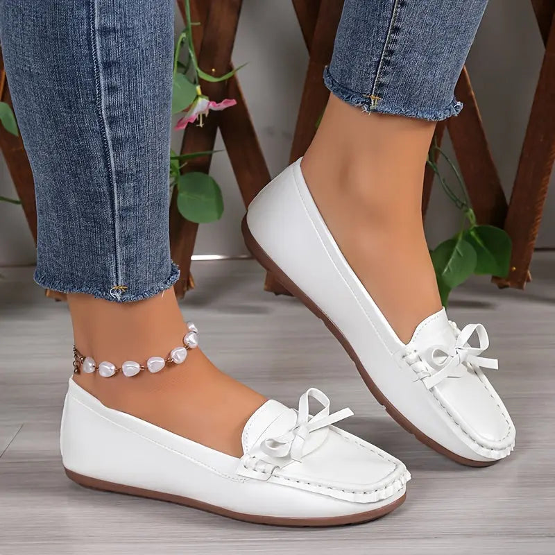 Women's Bow Flat Shoes, Solid Color Round Toe Slip On Shoes, Comfy & Lightweight Every Day Loafers MyFave Boutique