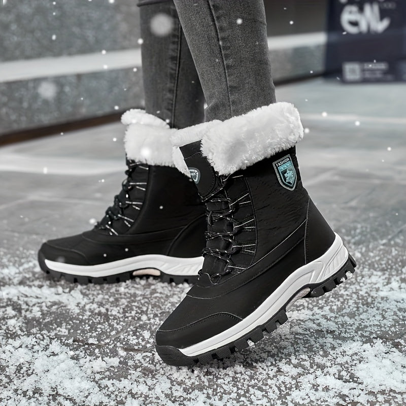 Women's Round Toe Winter Boots, Solid Color Thermal Plush Inner Thick-Sole Snow Boots, Women's Warm & Comfy Footwear MyFave Boutique