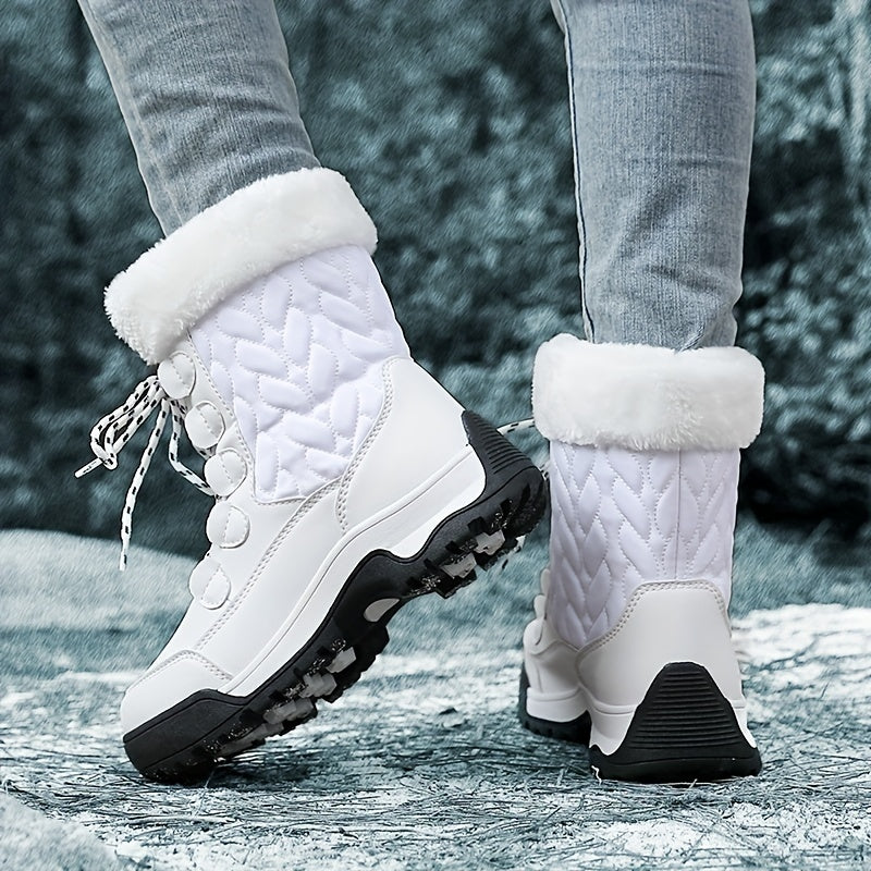 Women's Fleece Lined Snow Boots, Winter Thermal Lace Up Short Boots, Outdoor Wear-resistant Boots MyFave Boutique