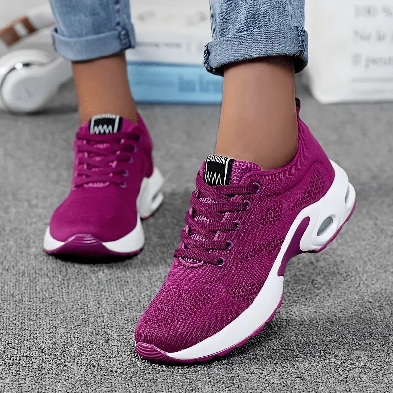 Women's Air Cushion Sneakers, Flying Woven Shock Absorbing Running Shoes, Lace Up Comfortable Outdoor Sports Shoes MyFave Boutique